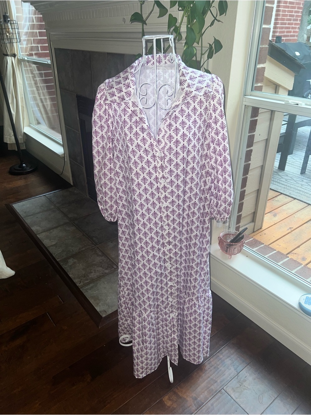 Purple Printed Midi Shirt Dress